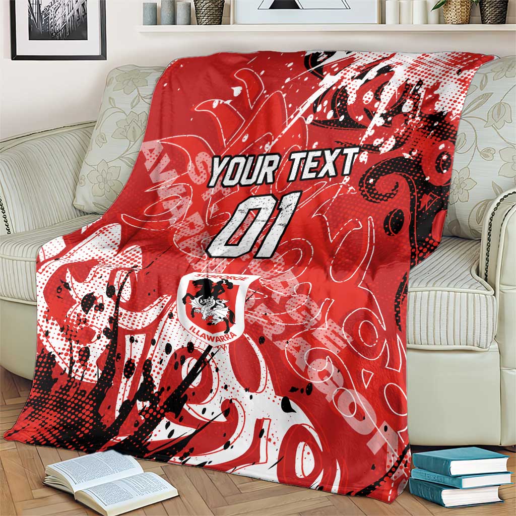 Personalized St. George Illawarra Dragons Rugby Blanket Urban Street Graffiti Style - Distressed Splatter Elements