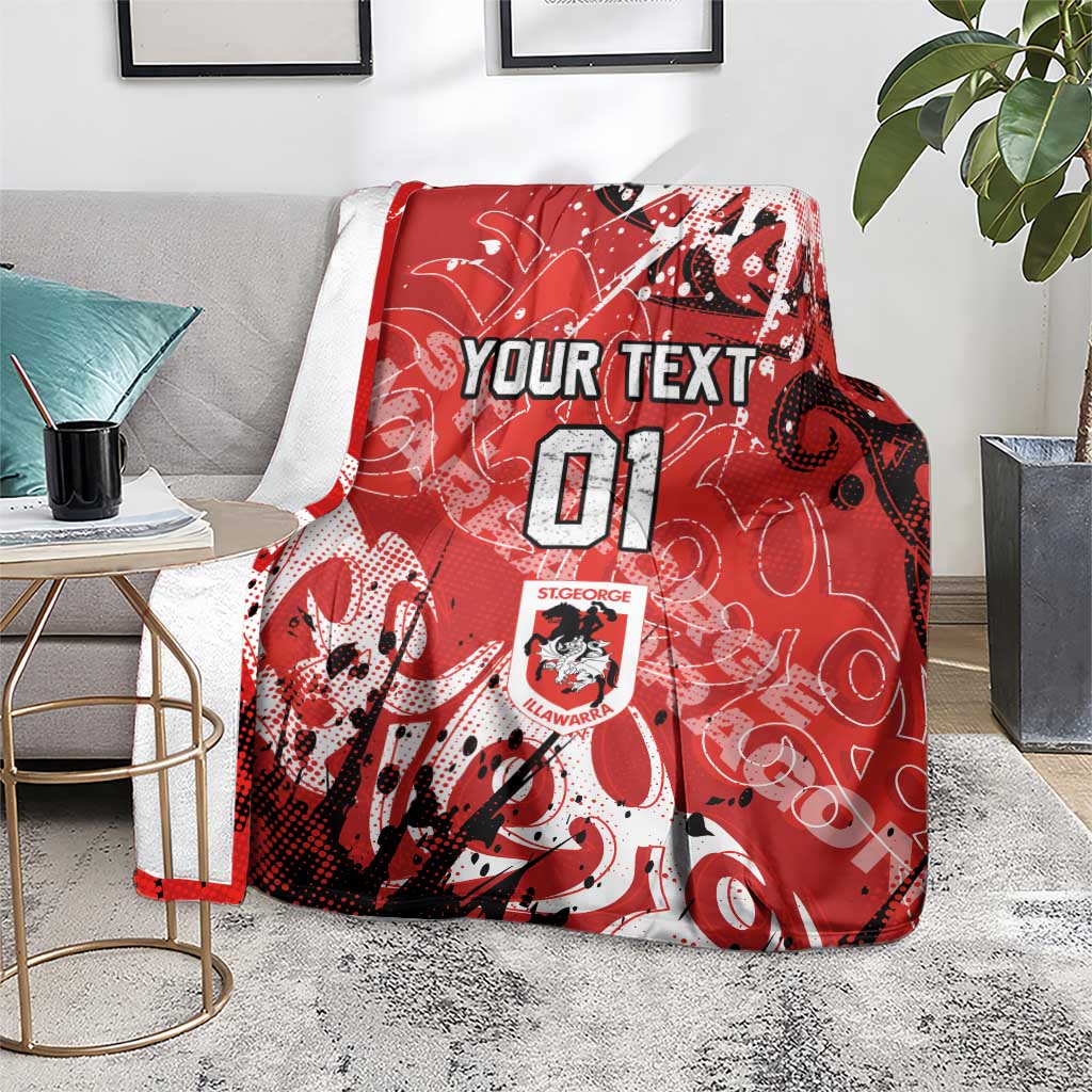 Personalized St. George Illawarra Dragons Rugby Blanket Urban Street Graffiti Style - Distressed Splatter Elements