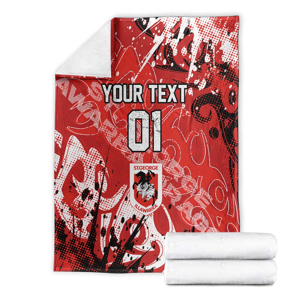 Personalized St. George Illawarra Dragons Rugby Blanket Urban Street Graffiti Style - Distressed Splatter Elements