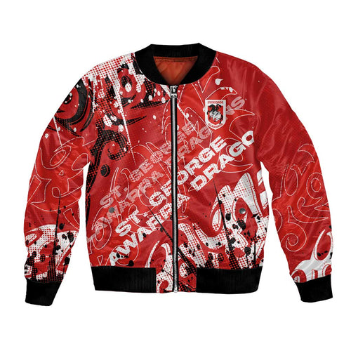 Personalized St. George Illawarra Dragons Rugby Bomber Jacket Urban Street Graffiti Style - Distressed Splatter Elements
