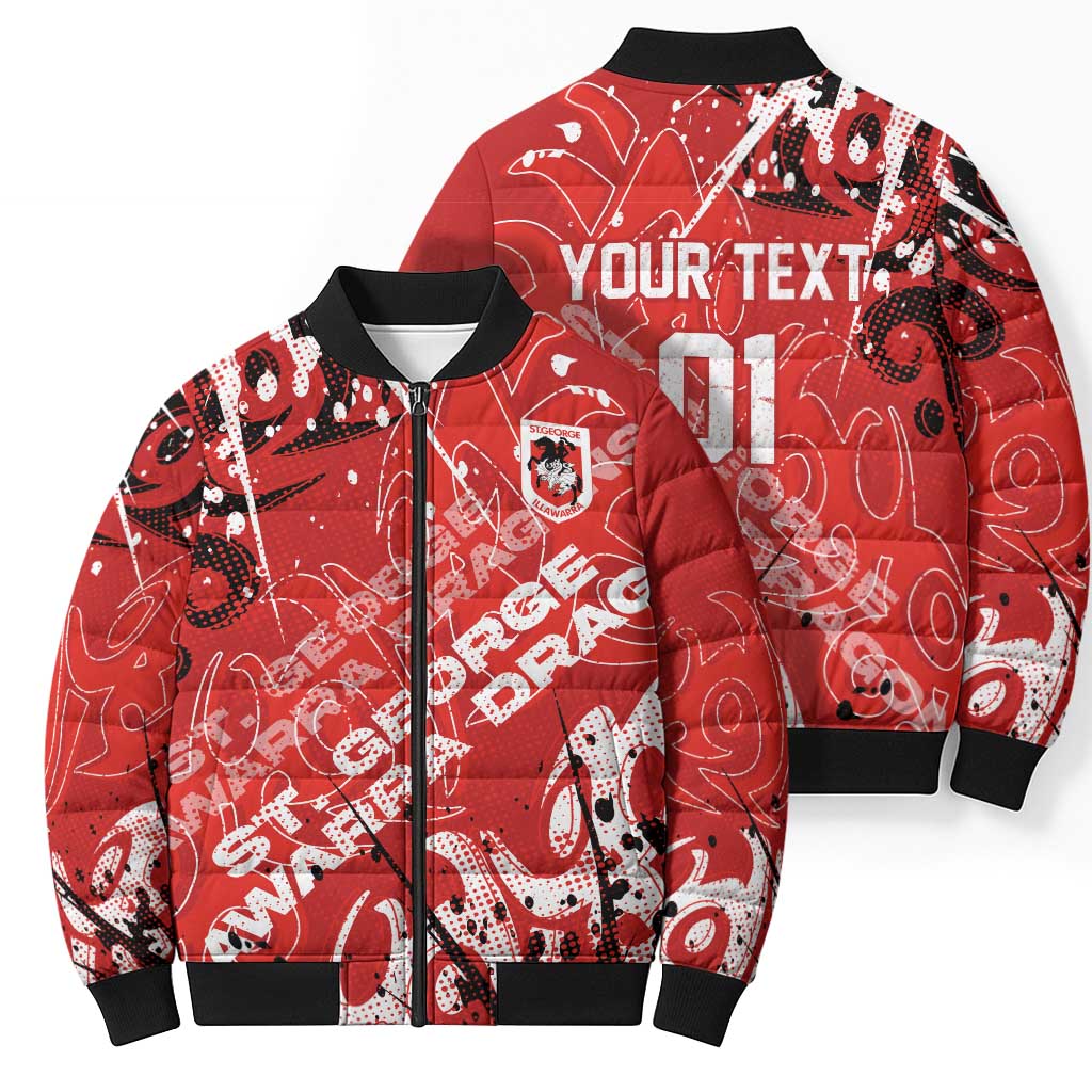 Personalized St. George Illawarra Dragons Rugby Bomber Puffer Jacket Urban Street Graffiti Style - Distressed Splatter Elements