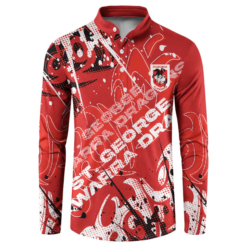 Personalized St. George Illawarra Dragons Rugby Button Sweatshirt Urban Street Graffiti Style - Distressed Splatter Elements