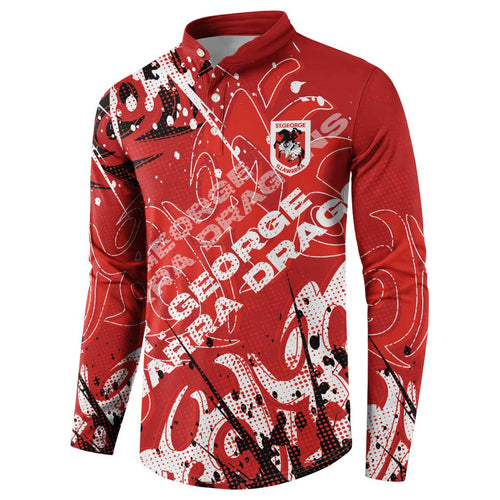 Personalized St. George Illawarra Dragons Rugby Button Sweatshirt Urban Street Graffiti Style - Distressed Splatter Elements