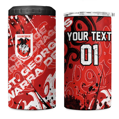 Personalized St. George Illawarra Dragons Rugby 4 in 1 Can Cooler Tumbler Urban Street Graffiti Style - Distressed Splatter Elements