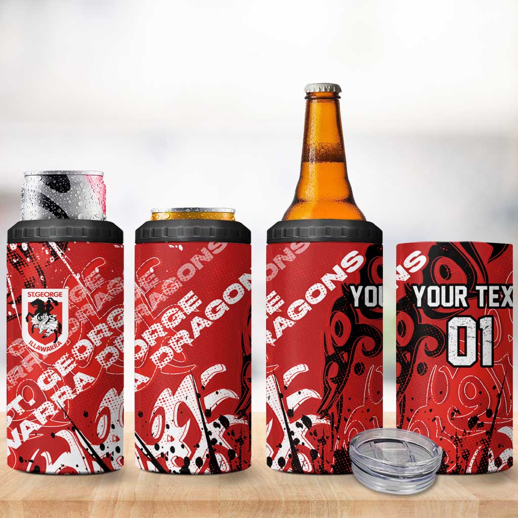 Personalized St. George Illawarra Dragons Rugby 4 in 1 Can Cooler Tumbler Urban Street Graffiti Style - Distressed Splatter Elements