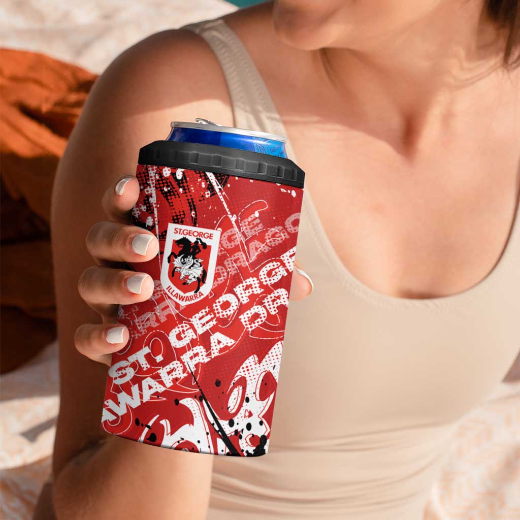 Personalized St. George Illawarra Dragons Rugby 4 in 1 Can Cooler Tumbler Urban Street Graffiti Style - Distressed Splatter Elements