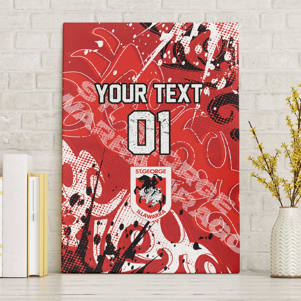 Personalized St. George Illawarra Dragons Rugby Canvas Wall Art Urban Street Graffiti Style - Distressed Splatter Elements