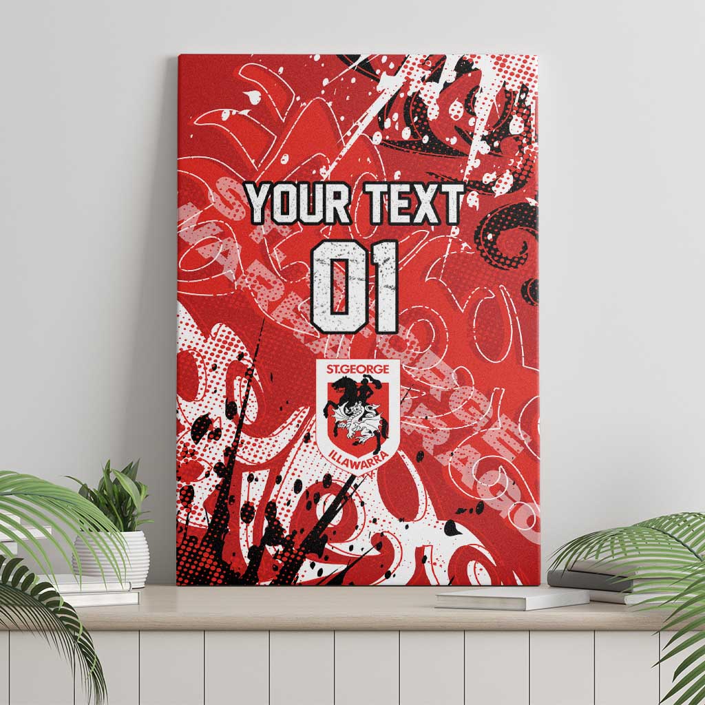 Personalized St. George Illawarra Dragons Rugby Canvas Wall Art Urban Street Graffiti Style - Distressed Splatter Elements