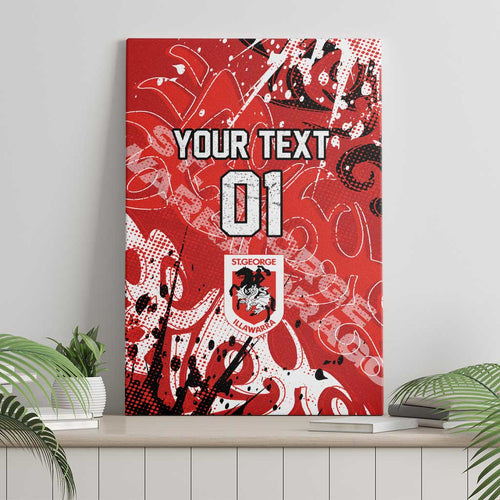 Personalized St. George Illawarra Dragons Rugby Canvas Wall Art Urban Street Graffiti Style - Distressed Splatter Elements