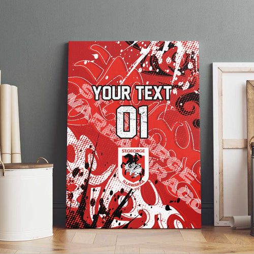 Personalized St. George Illawarra Dragons Rugby Canvas Wall Art Urban Street Graffiti Style - Distressed Splatter Elements