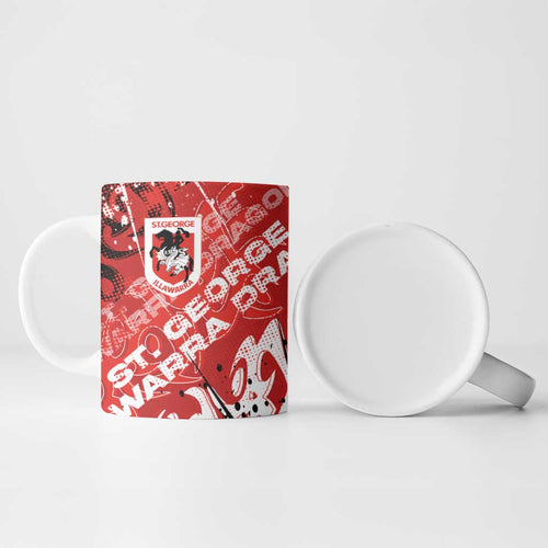 Personalized St. George Illawarra Dragons Rugby Ceramic Mug Urban Street Graffiti Style - Distressed Splatter Elements