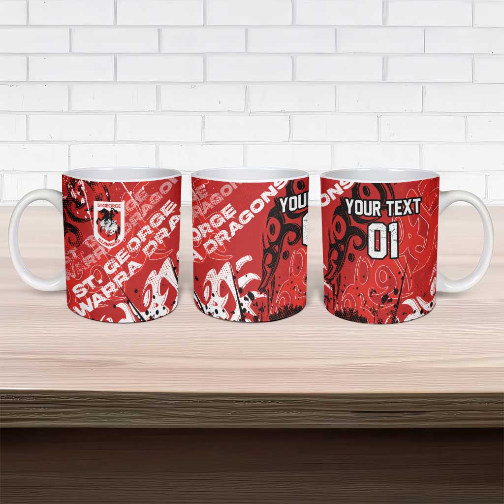 Personalized St. George Illawarra Dragons Rugby Ceramic Mug Urban Street Graffiti Style - Distressed Splatter Elements