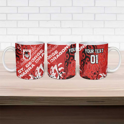 Personalized St. George Illawarra Dragons Rugby Ceramic Mug Urban Street Graffiti Style - Distressed Splatter Elements