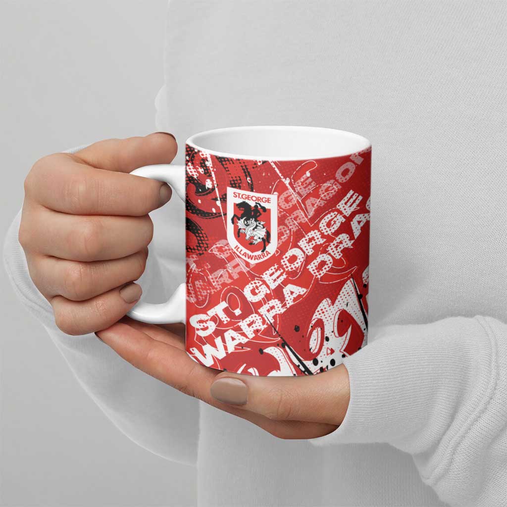 Personalized St. George Illawarra Dragons Rugby Ceramic Mug Urban Street Graffiti Style - Distressed Splatter Elements