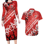 Personalized St. George Illawarra Dragons Rugby Couples Matching Long Sleeve Bodycon Dress and Hawaiian Shirt Urban Street Graffiti Style - Distressed Splatter Elements