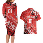 Personalized St. George Illawarra Dragons Rugby Couples Matching Long Sleeve Bodycon Dress and Hawaiian Shirt Urban Street Graffiti Style - Distressed Splatter Elements