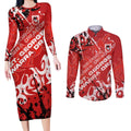 Personalized St. George Illawarra Dragons Rugby Couples Matching Long Sleeve Bodycon Dress and Long Sleeve Button Shirt Urban Street Graffiti Style - Distressed Splatter Elements