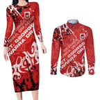 Personalized St. George Illawarra Dragons Rugby Couples Matching Long Sleeve Bodycon Dress and Long Sleeve Button Shirt Urban Street Graffiti Style - Distressed Splatter Elements