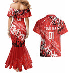 Personalized St. George Illawarra Dragons Rugby Couples Matching Mermaid Dress and Hawaiian Shirt Urban Street Graffiti Style - Distressed Splatter Elements