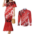 Personalized St. George Illawarra Dragons Rugby Couples Matching Mermaid Dress and Long Sleeve Button Shirt Urban Street Graffiti Style - Distressed Splatter Elements