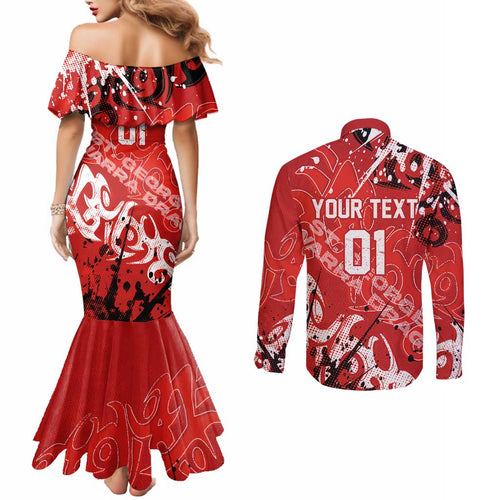 Personalized St. George Illawarra Dragons Rugby Couples Matching Mermaid Dress and Long Sleeve Button Shirt Urban Street Graffiti Style - Distressed Splatter Elements