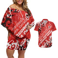 Personalized St. George Illawarra Dragons Rugby Couples Matching Off Shoulder Short Dress and Hawaiian Shirt Urban Street Graffiti Style - Distressed Splatter Elements