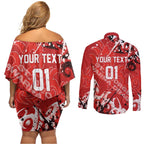 Personalized St. George Illawarra Dragons Rugby Couples Matching Off Shoulder Short Dress and Long Sleeve Button Shirt Urban Street Graffiti Style - Distressed Splatter Elements