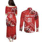 Personalized St. George Illawarra Dragons Rugby Couples Matching Puletasi and Long Sleeve Button Shirt Urban Street Graffiti Style - Distressed Splatter Elements