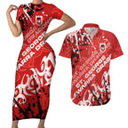 Personalized St. George Illawarra Dragons Rugby Couples Matching Short Sleeve Bodycon Dress and Hawaiian Shirt Urban Street Graffiti Style - Distressed Splatter Elements