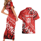Personalized St. George Illawarra Dragons Rugby Couples Matching Short Sleeve Bodycon Dress and Hawaiian Shirt Urban Street Graffiti Style - Distressed Splatter Elements