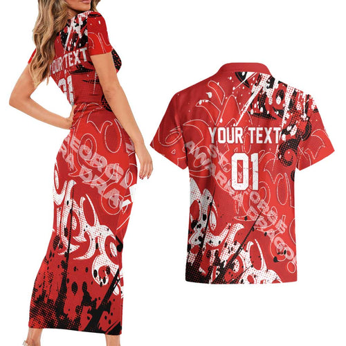Personalized St. George Illawarra Dragons Rugby Couples Matching Short Sleeve Bodycon Dress and Hawaiian Shirt Urban Street Graffiti Style - Distressed Splatter Elements