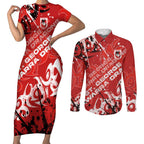 Personalized St. George Illawarra Dragons Rugby Couples Matching Short Sleeve Bodycon Dress and Long Sleeve Button Shirt Urban Street Graffiti Style - Distressed Splatter Elements