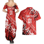 Personalized St. George Illawarra Dragons Rugby Couples Matching Summer Maxi Dress and Hawaiian Shirt Urban Street Graffiti Style - Distressed Splatter Elements