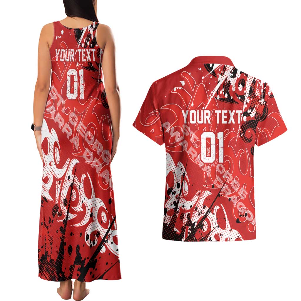 Personalized St. George Illawarra Dragons Rugby Couples Matching Tank Maxi Dress and Hawaiian Shirt Urban Street Graffiti Style - Distressed Splatter Elements