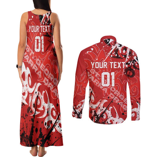 Personalized St. George Illawarra Dragons Rugby Couples Matching Tank Maxi Dress and Long Sleeve Button Shirt Urban Street Graffiti Style - Distressed Splatter Elements