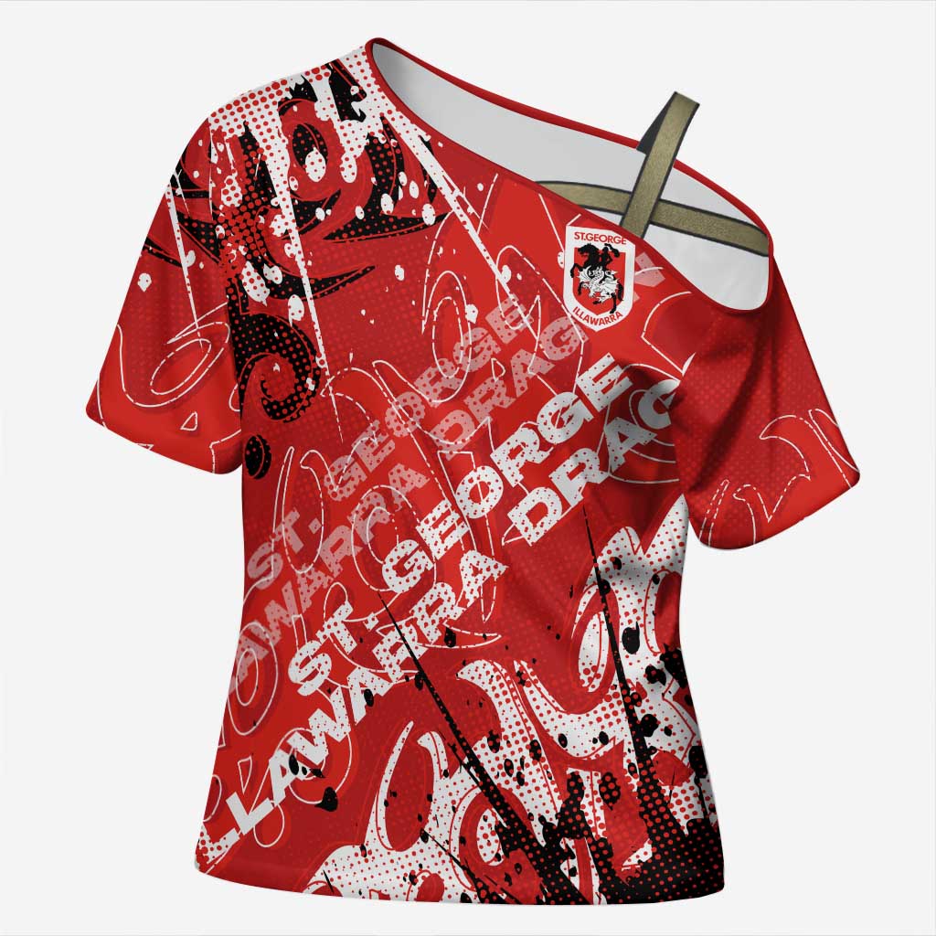 Personalized St. George Illawarra Dragons Rugby Cross Shoulder Shirt Urban Street Graffiti Style - Distressed Splatter Elements