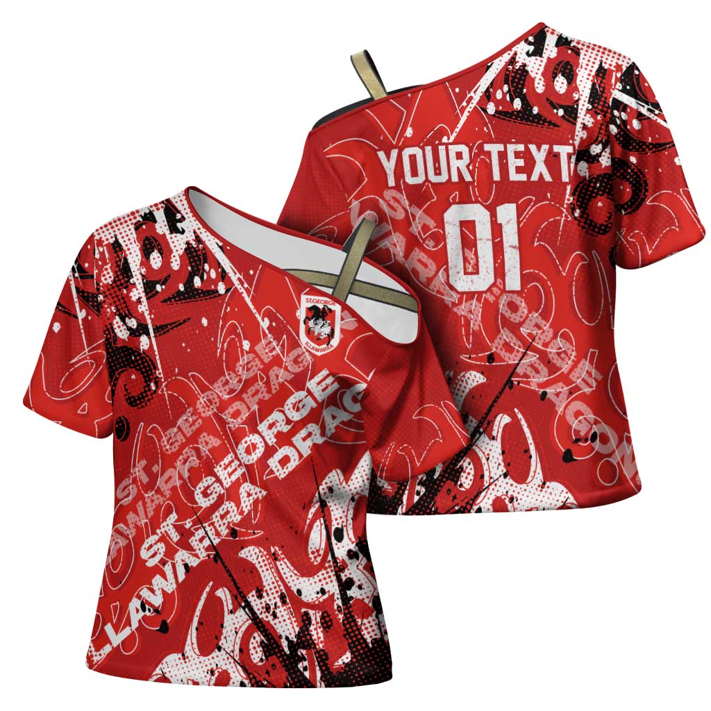 Personalized St. George Illawarra Dragons Rugby Cross Shoulder Shirt Urban Street Graffiti Style - Distressed Splatter Elements