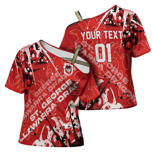 Personalized St. George Illawarra Dragons Rugby Cross Shoulder Shirt Urban Street Graffiti Style - Distressed Splatter Elements