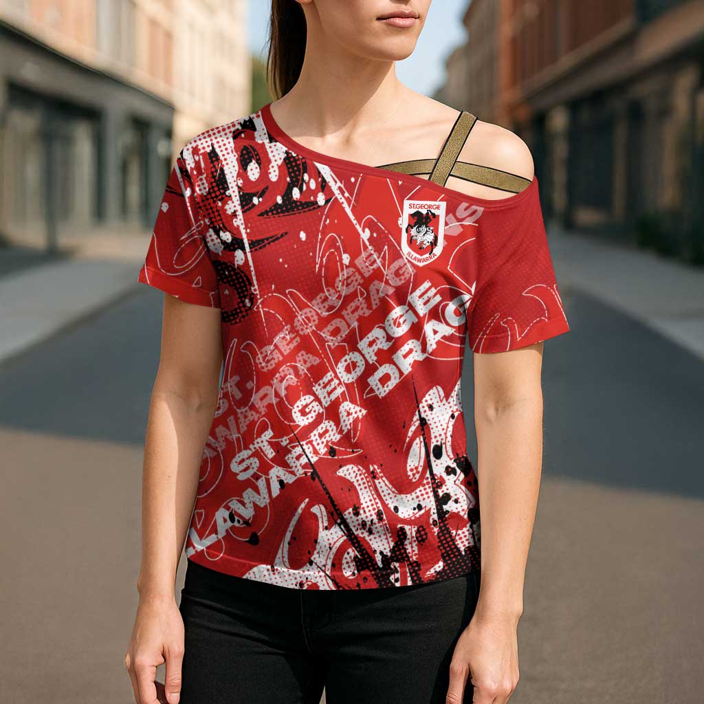 Personalized St. George Illawarra Dragons Rugby Cross Shoulder Shirt Urban Street Graffiti Style - Distressed Splatter Elements