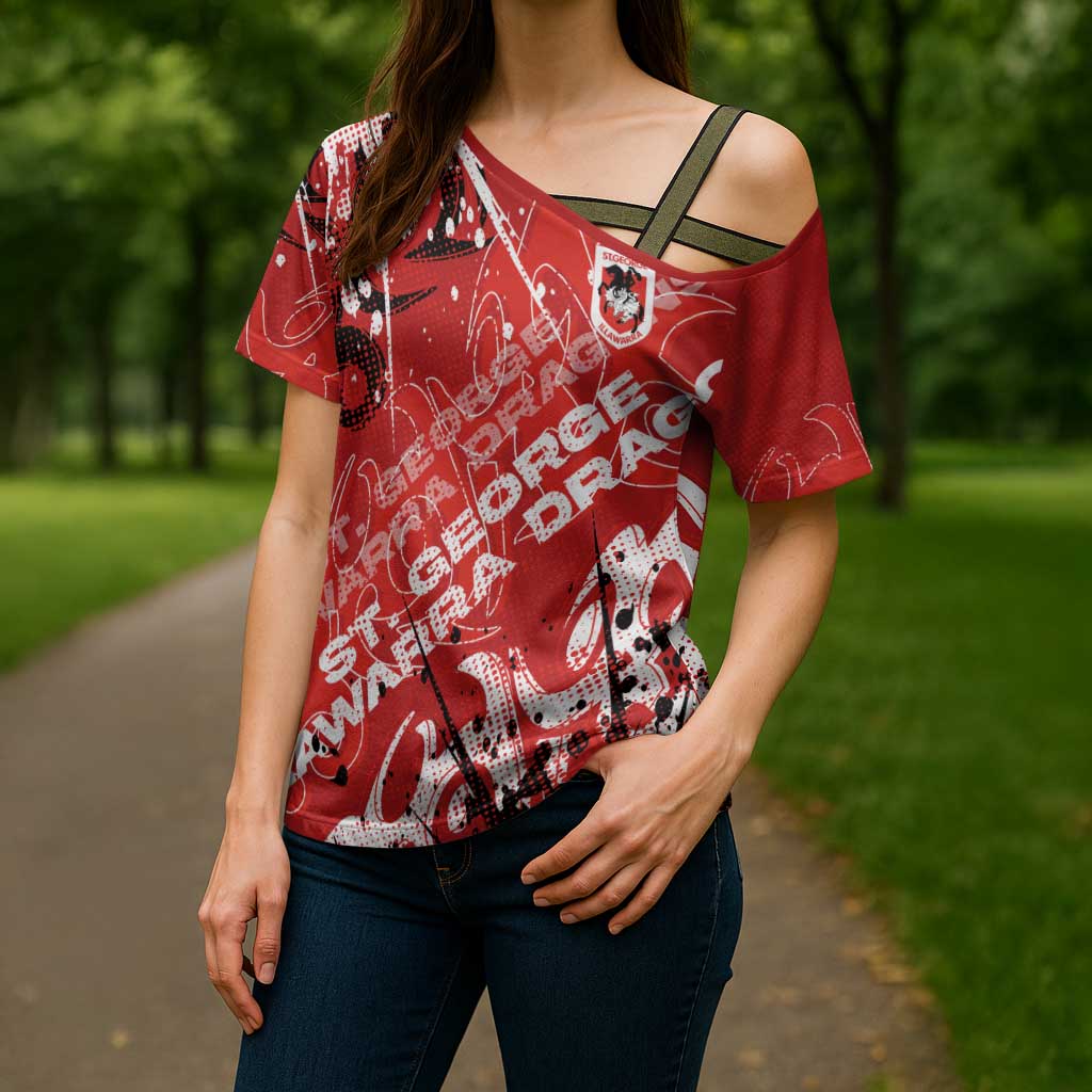 Personalized St. George Illawarra Dragons Rugby Cross Shoulder Shirt Urban Street Graffiti Style - Distressed Splatter Elements
