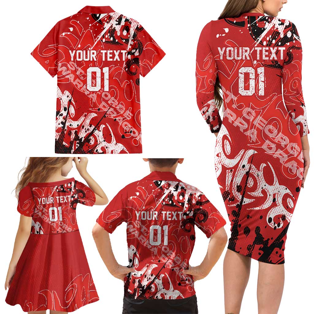Personalized St. George Illawarra Dragons Rugby Family Matching Long Sleeve Bodycon Dress and Hawaiian Shirt Urban Street Graffiti Style - Distressed Splatter Elements