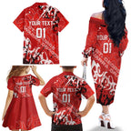 Personalized St. George Illawarra Dragons Rugby Family Matching Off The Shoulder Long Sleeve Dress and Hawaiian Shirt Urban Street Graffiti Style - Distressed Splatter Elements