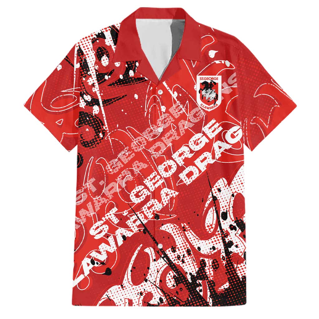 Personalized St. George Illawarra Dragons Rugby Family Matching Off The Shoulder Long Sleeve Dress and Hawaiian Shirt Urban Street Graffiti Style - Distressed Splatter Elements