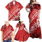 Personalized St. George Illawarra Dragons Rugby Family Matching Off Shoulder Maxi Dress and Hawaiian Shirt Urban Street Graffiti Style - Distressed Splatter Elements