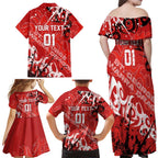 Personalized St. George Illawarra Dragons Rugby Family Matching Off Shoulder Maxi Dress and Hawaiian Shirt Urban Street Graffiti Style - Distressed Splatter Elements