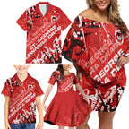 Personalized St. George Illawarra Dragons Rugby Family Matching Off Shoulder Short Dress and Hawaiian Shirt Urban Street Graffiti Style - Distressed Splatter Elements
