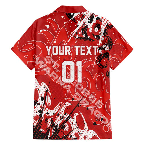 Personalized St. George Illawarra Dragons Rugby Family Matching Off Shoulder Short Dress and Hawaiian Shirt Urban Street Graffiti Style - Distressed Splatter Elements