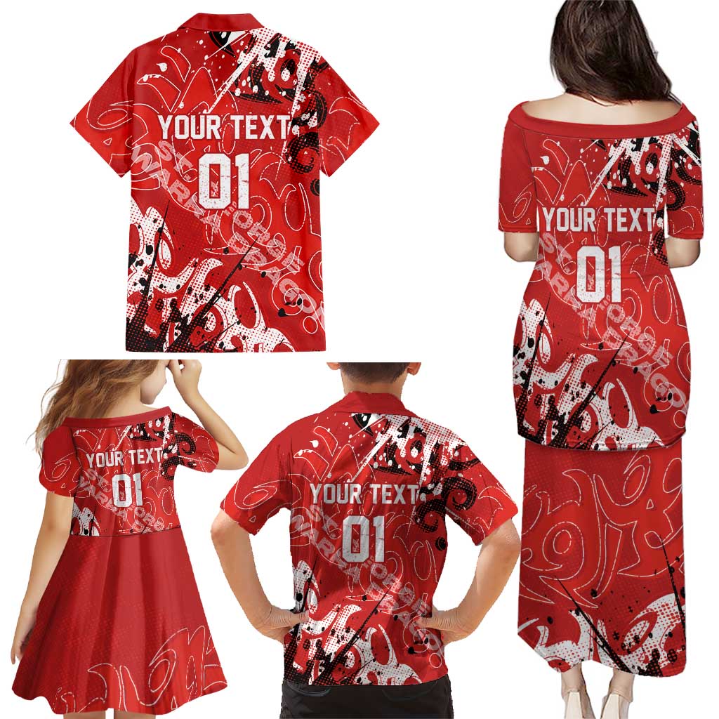 Personalized St. George Illawarra Dragons Rugby Family Matching Puletasi and Hawaiian Shirt Urban Street Graffiti Style - Distressed Splatter Elements