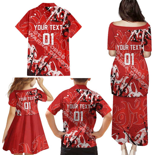 Personalized St. George Illawarra Dragons Rugby Family Matching Puletasi and Hawaiian Shirt Urban Street Graffiti Style - Distressed Splatter Elements