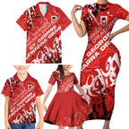 Personalized St. George Illawarra Dragons Rugby Family Matching Short Sleeve Bodycon Dress and Hawaiian Shirt Urban Street Graffiti Style - Distressed Splatter Elements